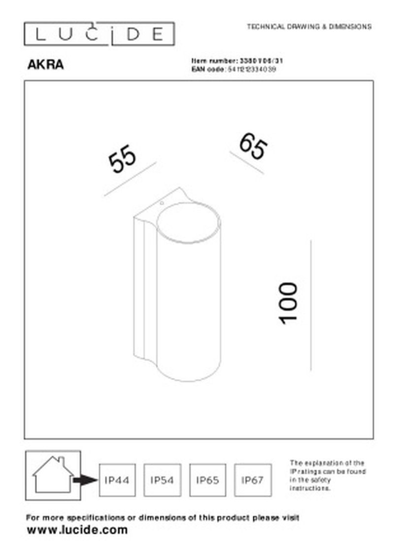 Lucide AKRA - Nástenné svietidlo vnútorné/vonkajšie - LED - 1x6W 2700K - IP54 - biele